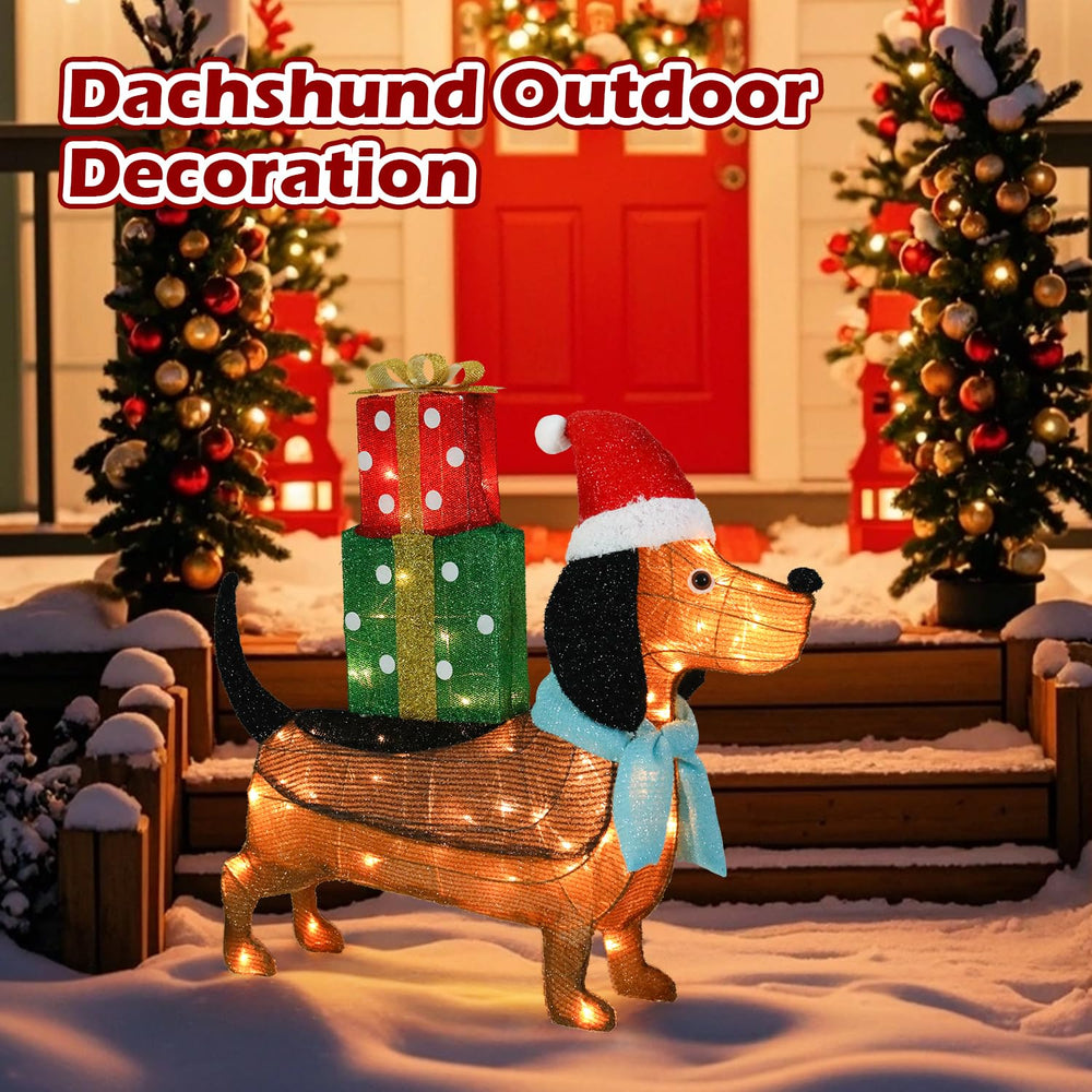 Afirst dachshund lit at night demonstrating soft warm LED glow