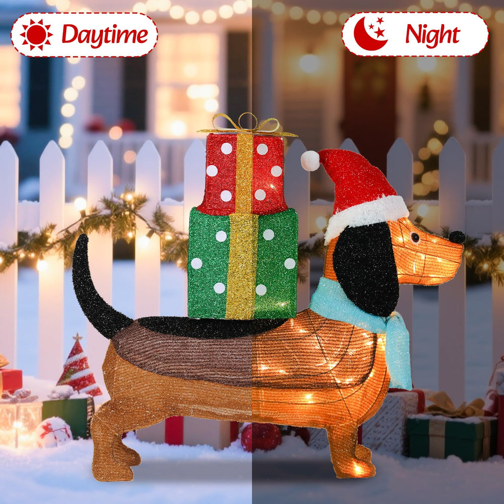 Afirst dachshund Santa hat and blue scarf detail for playful styling