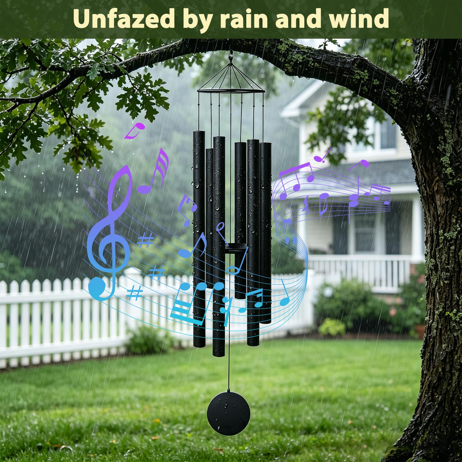 Afirst hanging in garden scene adding relaxing ambient sound to outdoor space