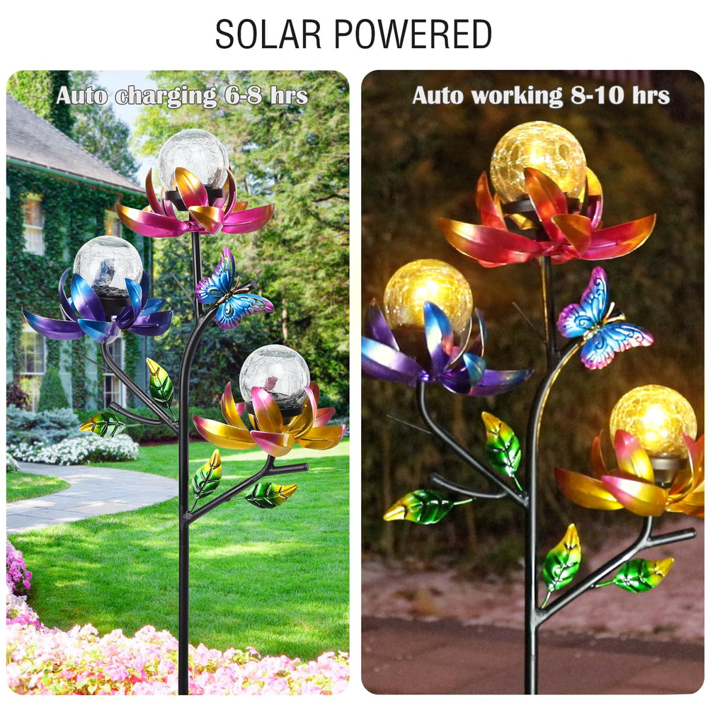 Afirst multi-pronged stake inserted in soil for stable outdoor anchoring