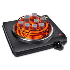 Afoosoo front view of compact hot plate showing controls and benefit quick-start