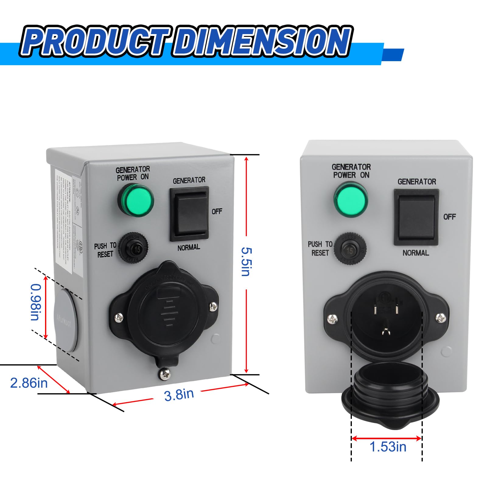 Afurkuot lit indicator and reset button confirming generator power
