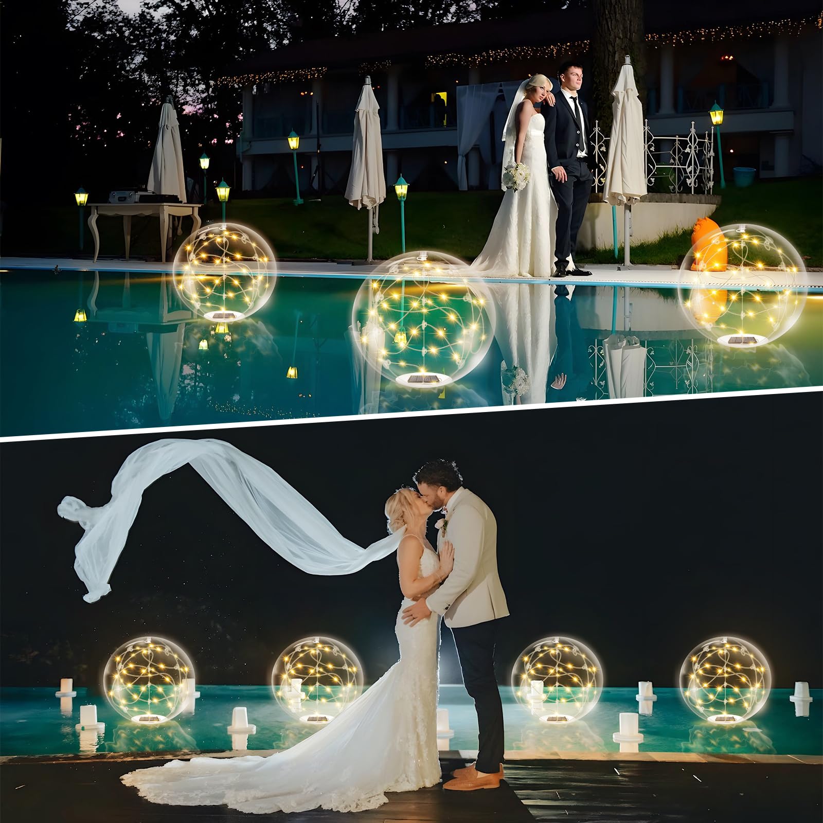 afzdby floating pool light at night casting warm white ambiance across water