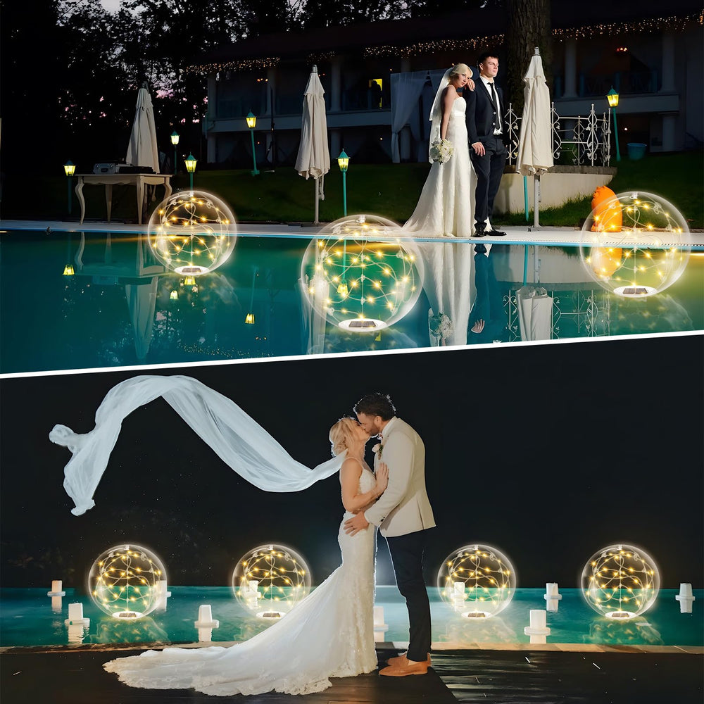 afzdby floating pool light at night casting warm white ambiance across water