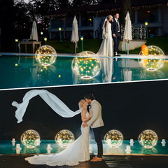 afzdby floating pool light at night casting warm white ambiance across water