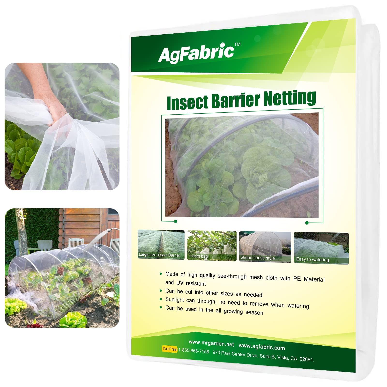 Agfabric front view of rolled 10x50 netting, clear protection for gardens