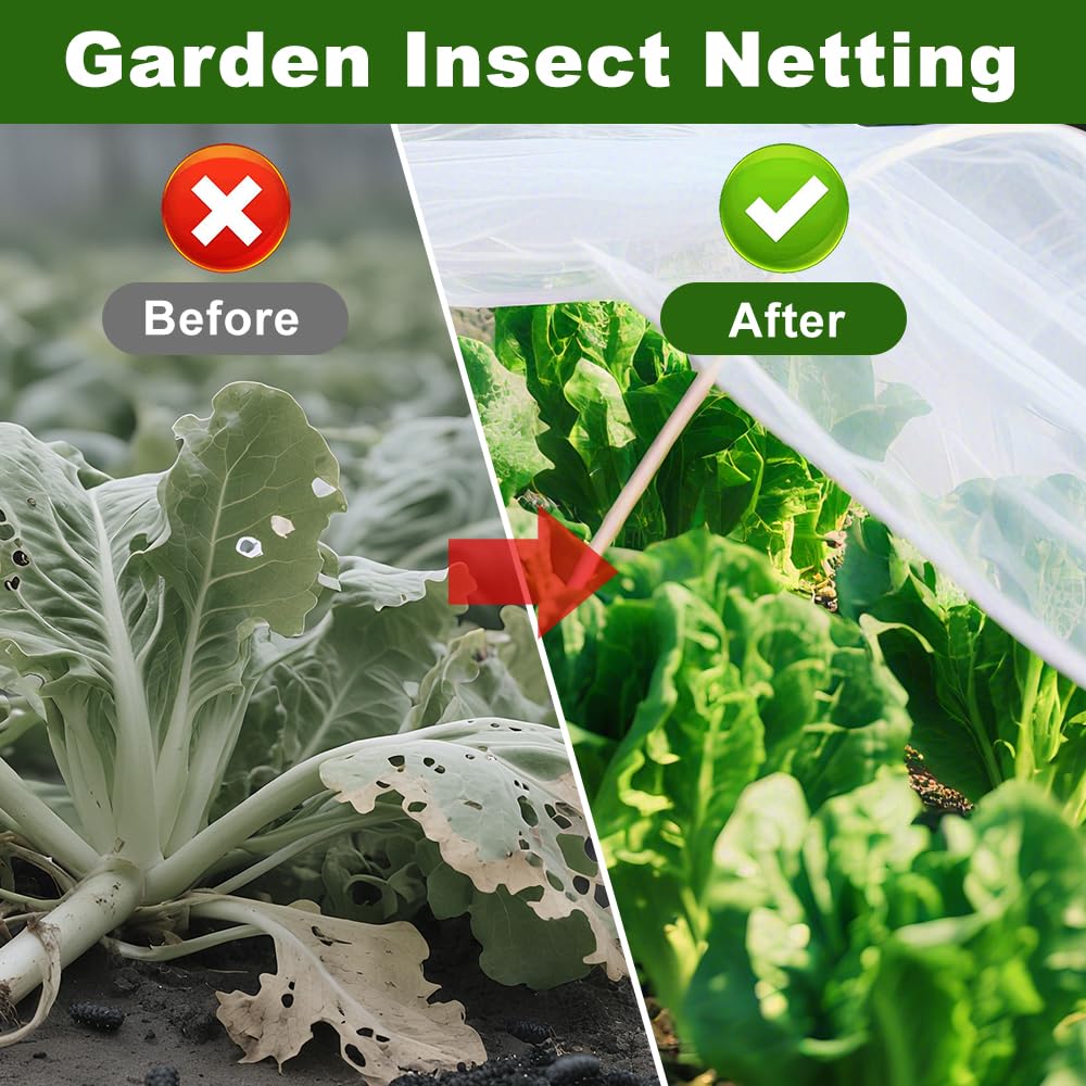 Agfabric netting secured to hoops as floating row cover for quick installation