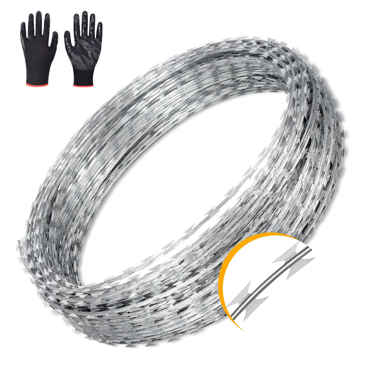 AggFencer front view of 49ft razor wire roll showing durable galvanized finish