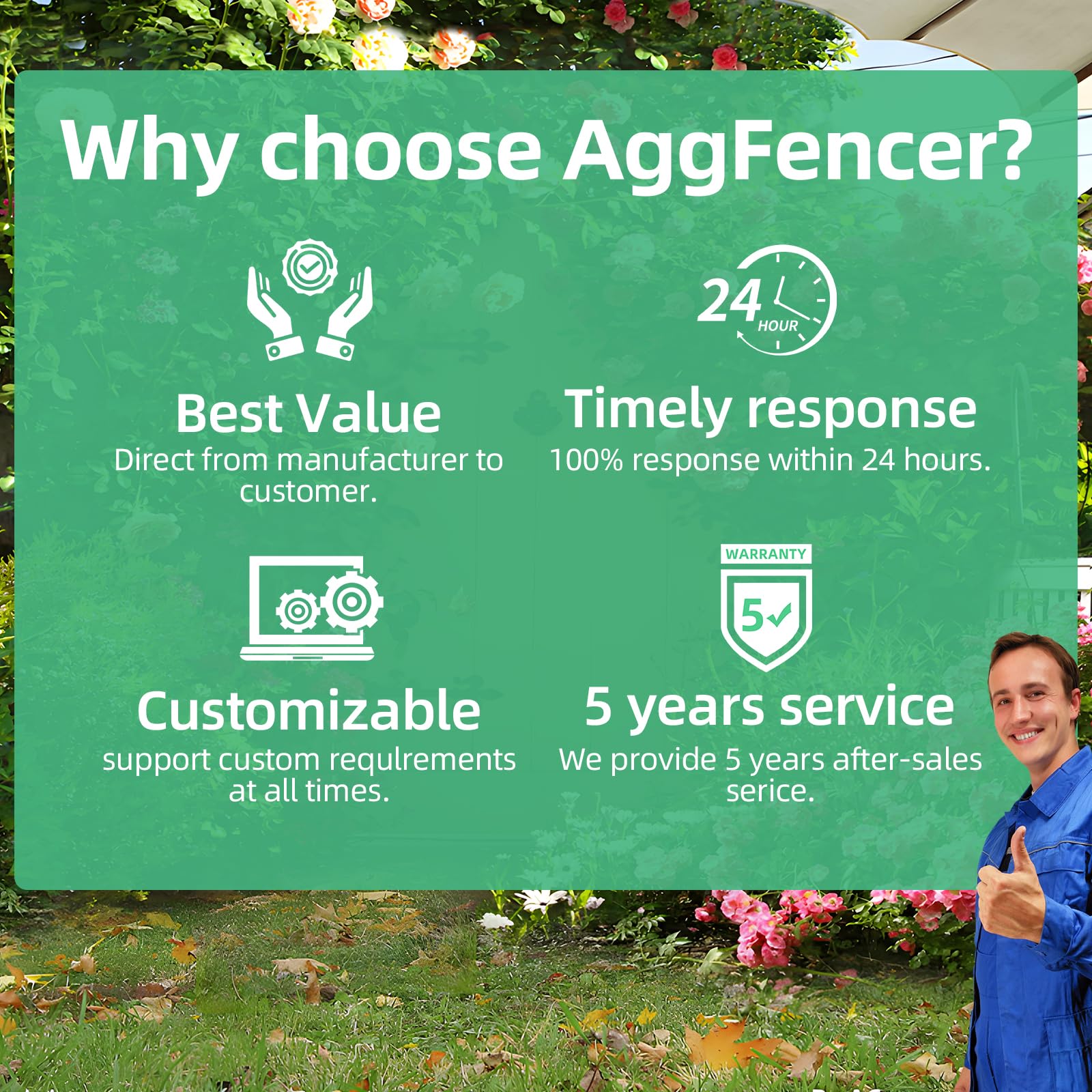 AggFencer in a finished garden setting showcasing clean lines and curb appeal