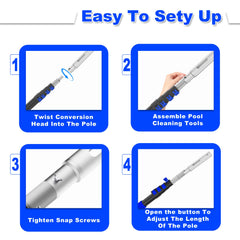AgiiMan pool pole fully extended 16 ft in pool scene, extends reach for cleaning