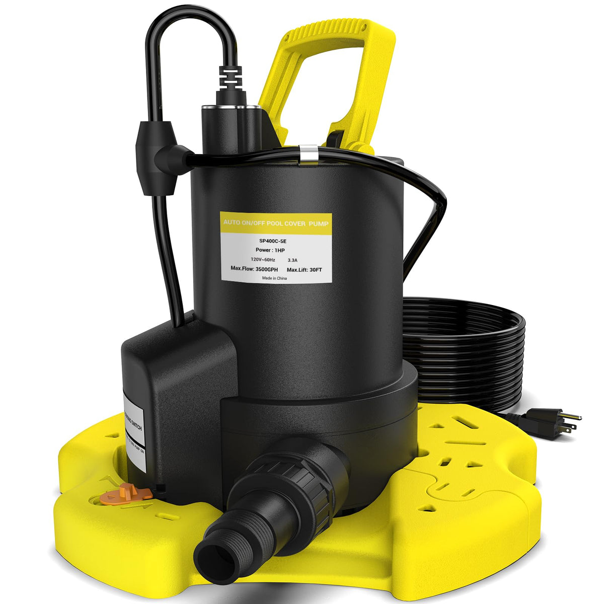 AgiiMan pump front view showing yellow housing and handle, fast deployment benefit