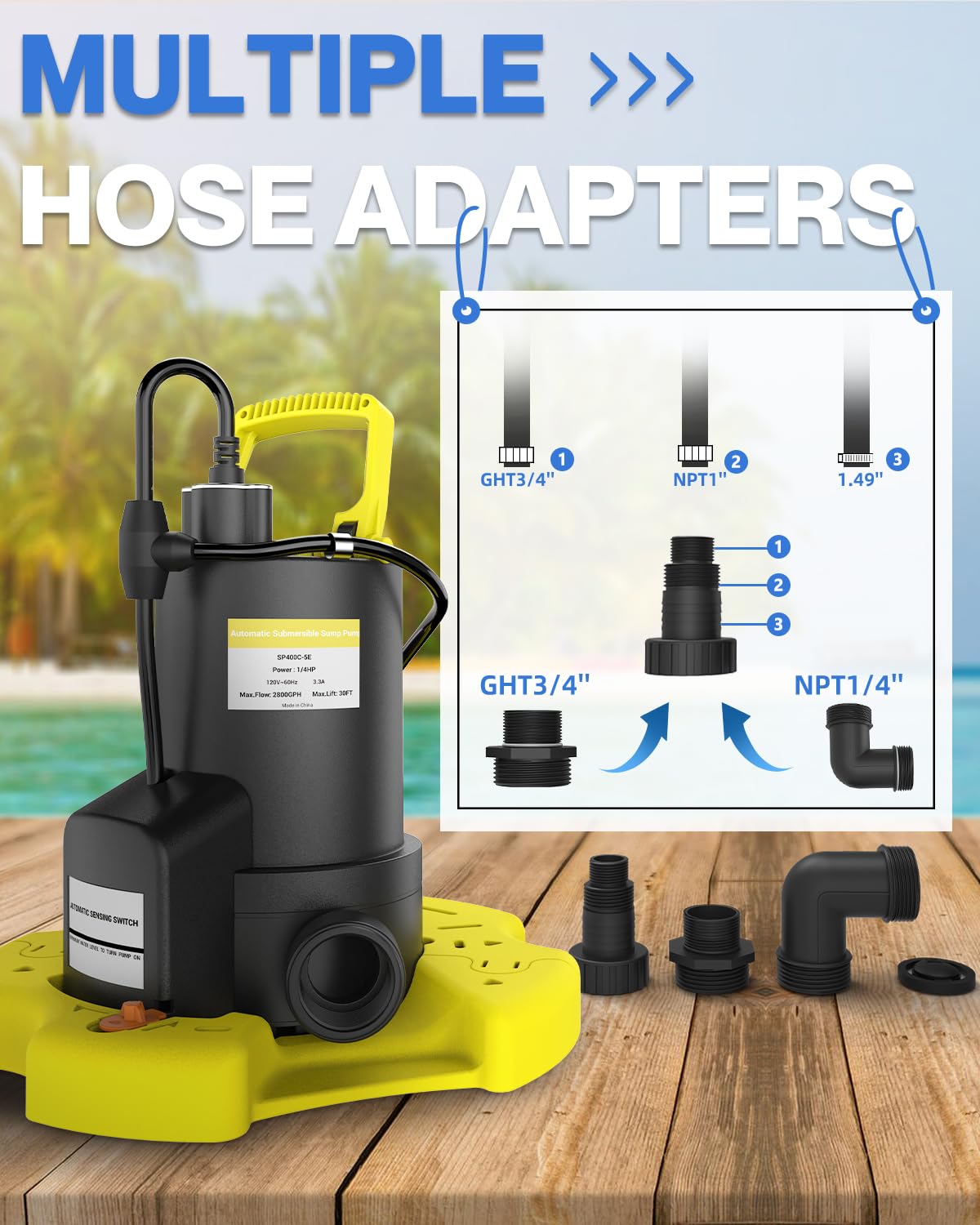 AgiiMan pump next to a garden hose demonstrating size and hose compatibility benefit