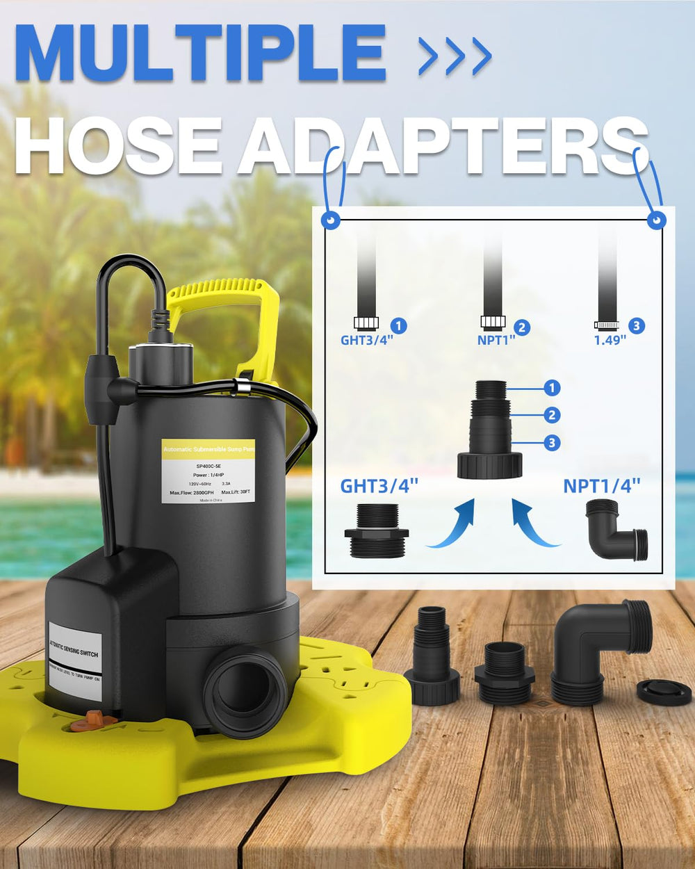 AgiiMan pump next to a garden hose demonstrating size and hose compatibility benefit