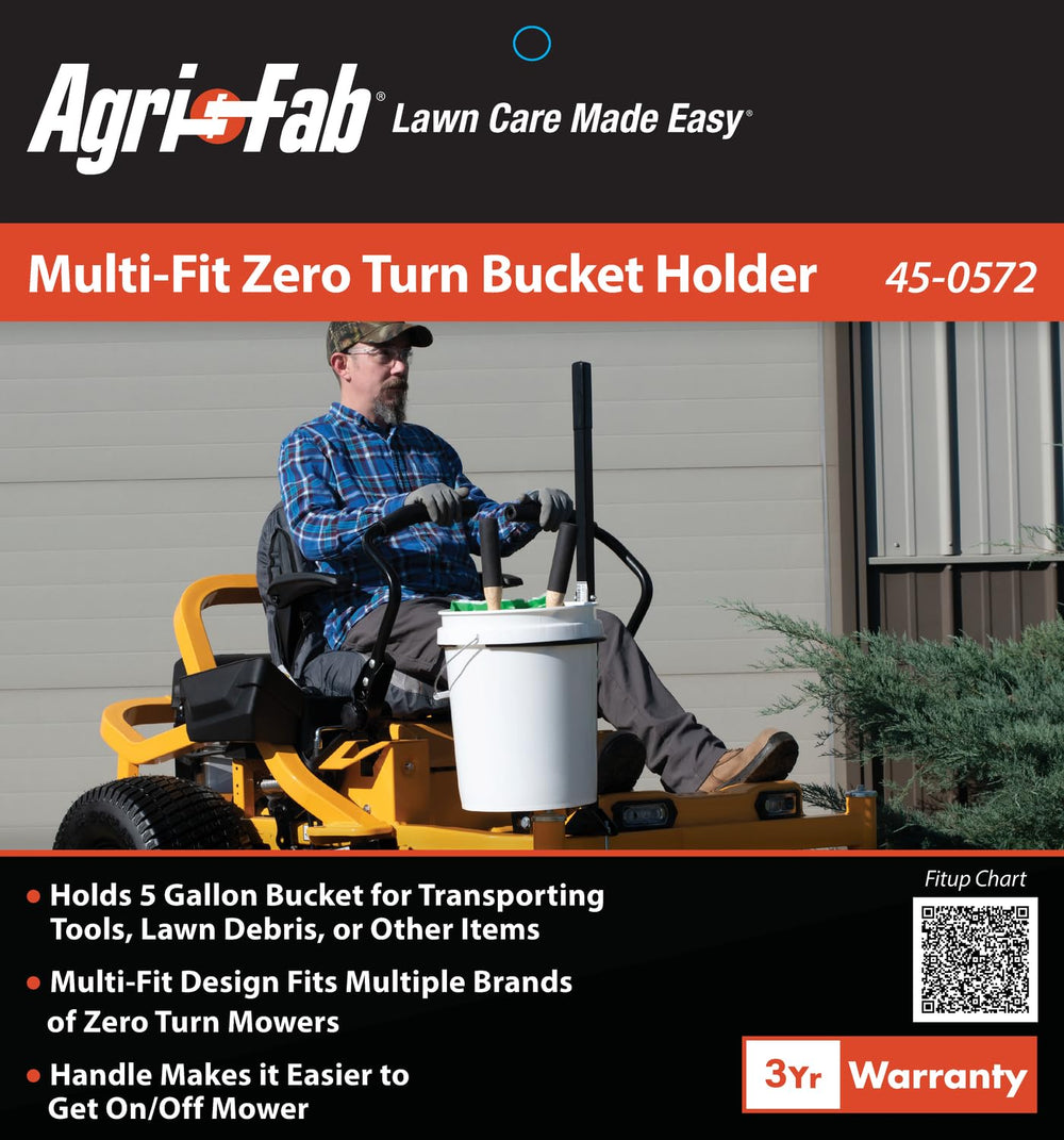 Agri-Fab bracket with tools to show scale and practical on-mower storage