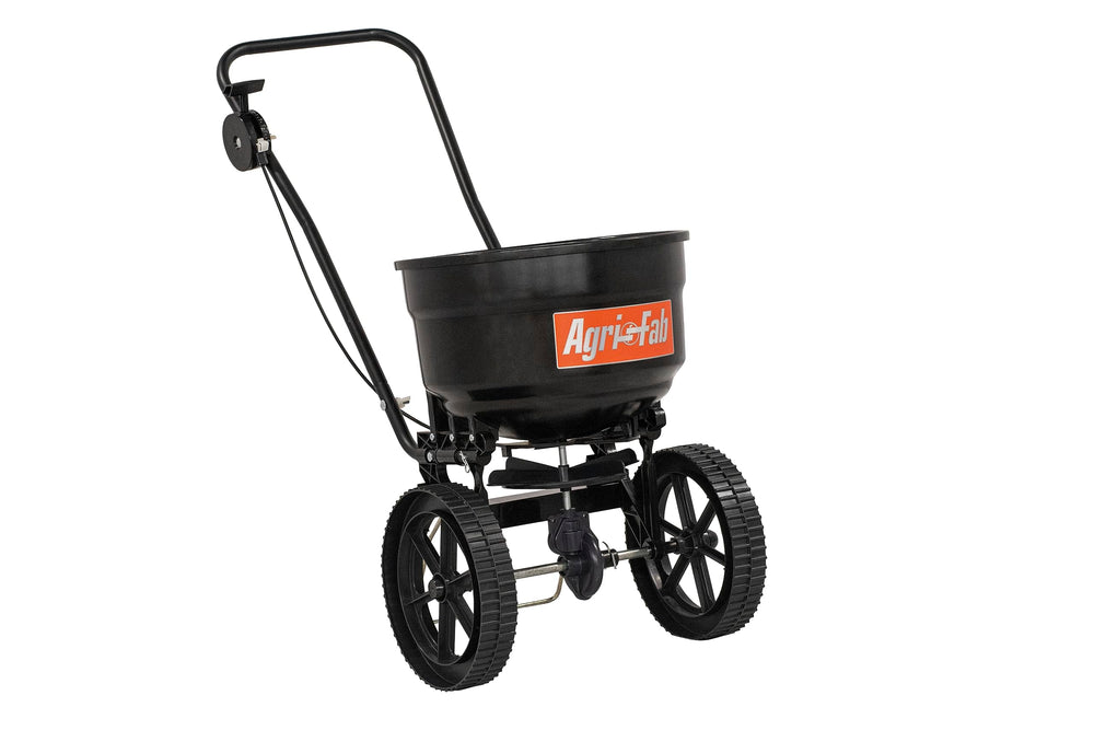 Agri-Fab front view showing 50 lb hopper and frame for longer service life