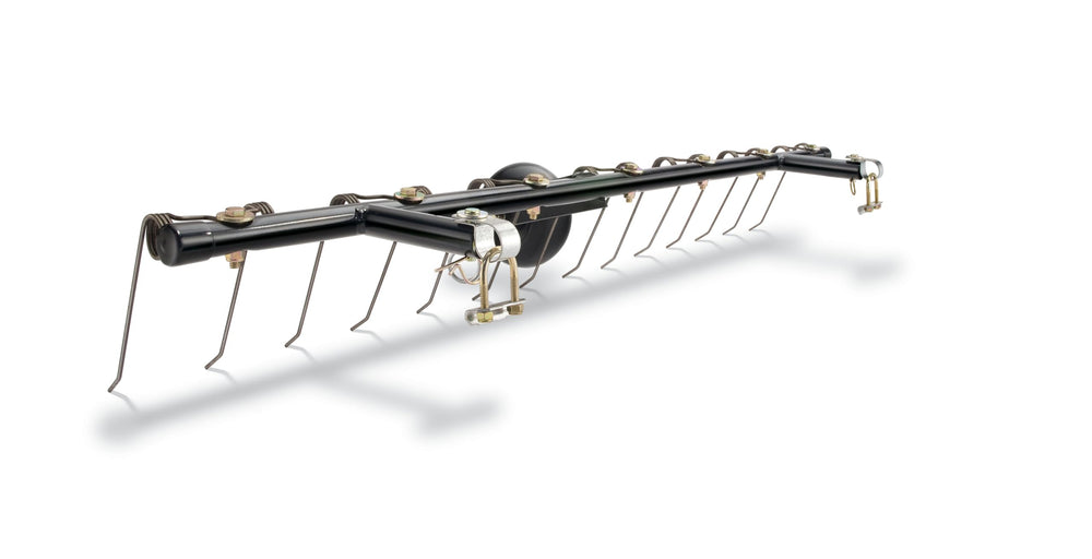 Agri-Fab front mount dethatcher showing full 42-inch width and quick-attach benefit