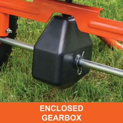 Agri-Fab hopper close-up highlighting 130 lb capacity for fewer refills