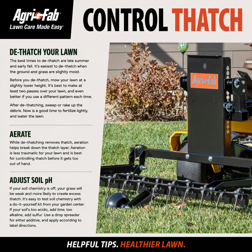Agri-Fab dethatcher in use on lawn illustrating quick thatch removal