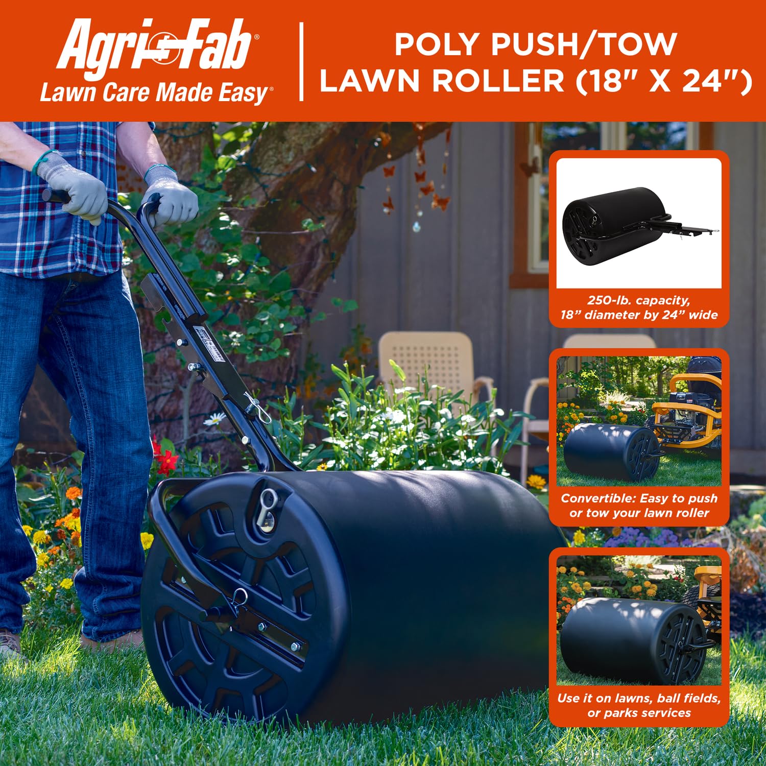 Agri-Fab product label with specs and 3-year warranty for purchase confidence