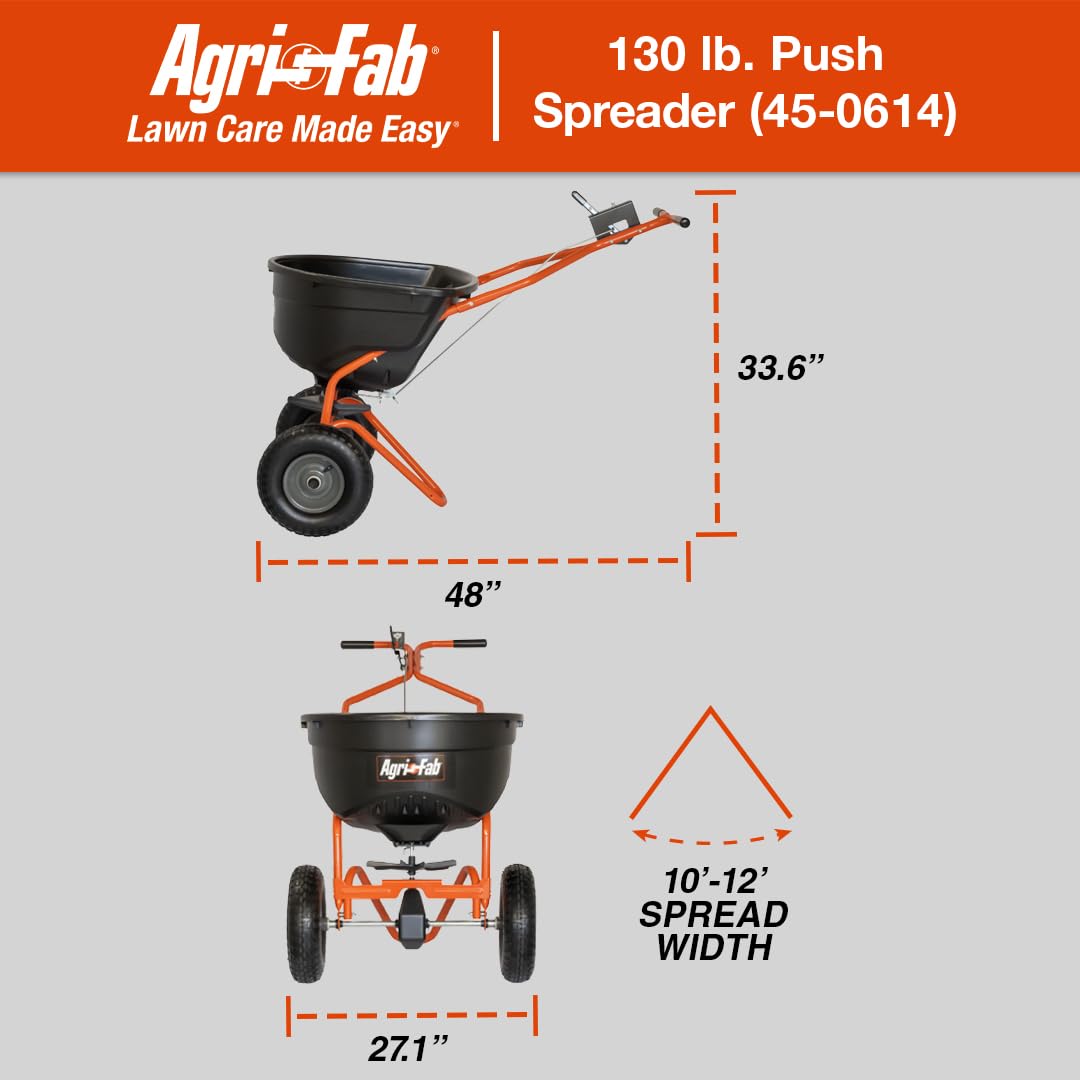 Agri-Fab spreader in use on lawn demonstrating quick coverage benefit