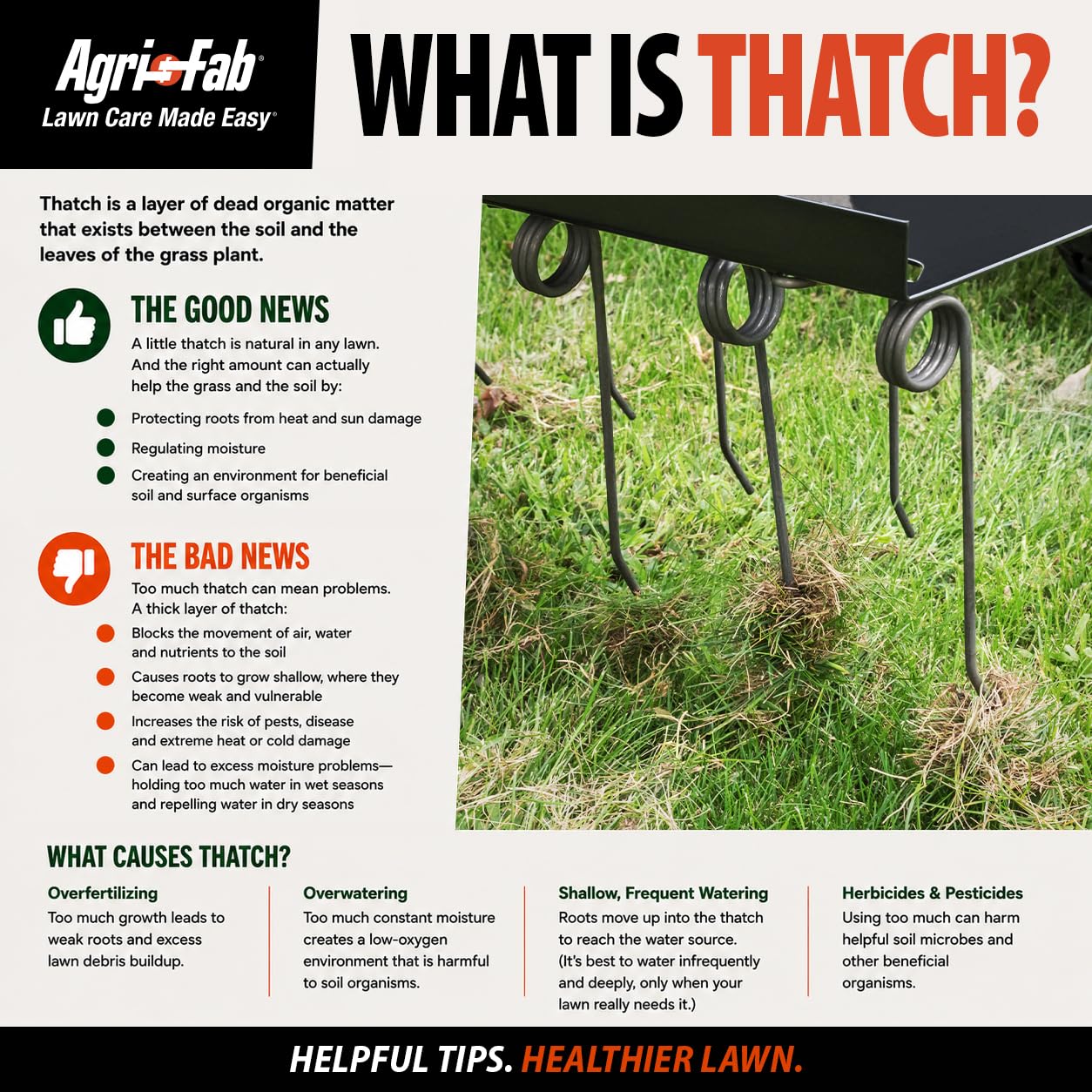 Agri-Fab heat-treated spring tine close-up highlighting rust-proof durability benefit