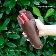 AGRICUT leather holster on belt for quick access and secure carrying during yard work