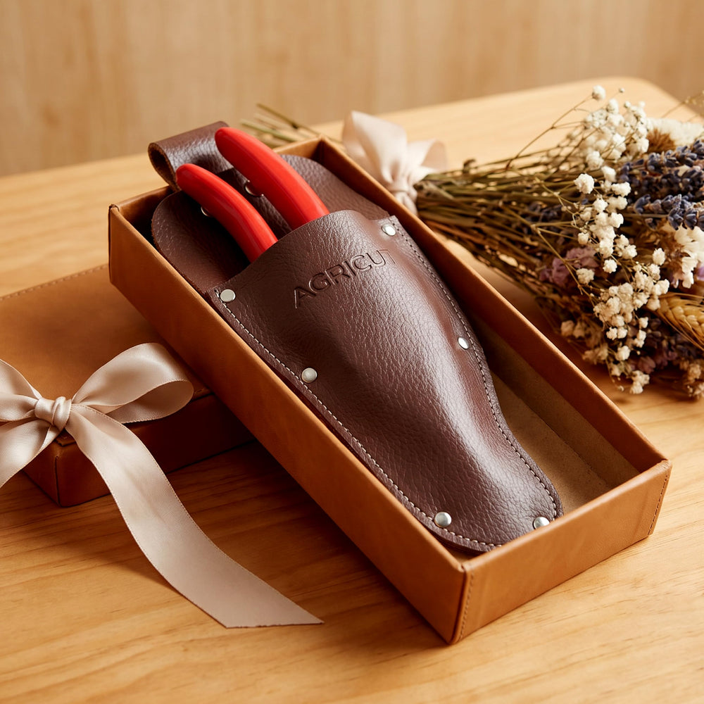 AGRICUT pruners stored in shed protected by holster preventing rust and damage