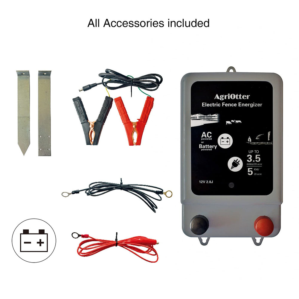 AgriOtter connected to 12V battery with crocodile clips for remote power