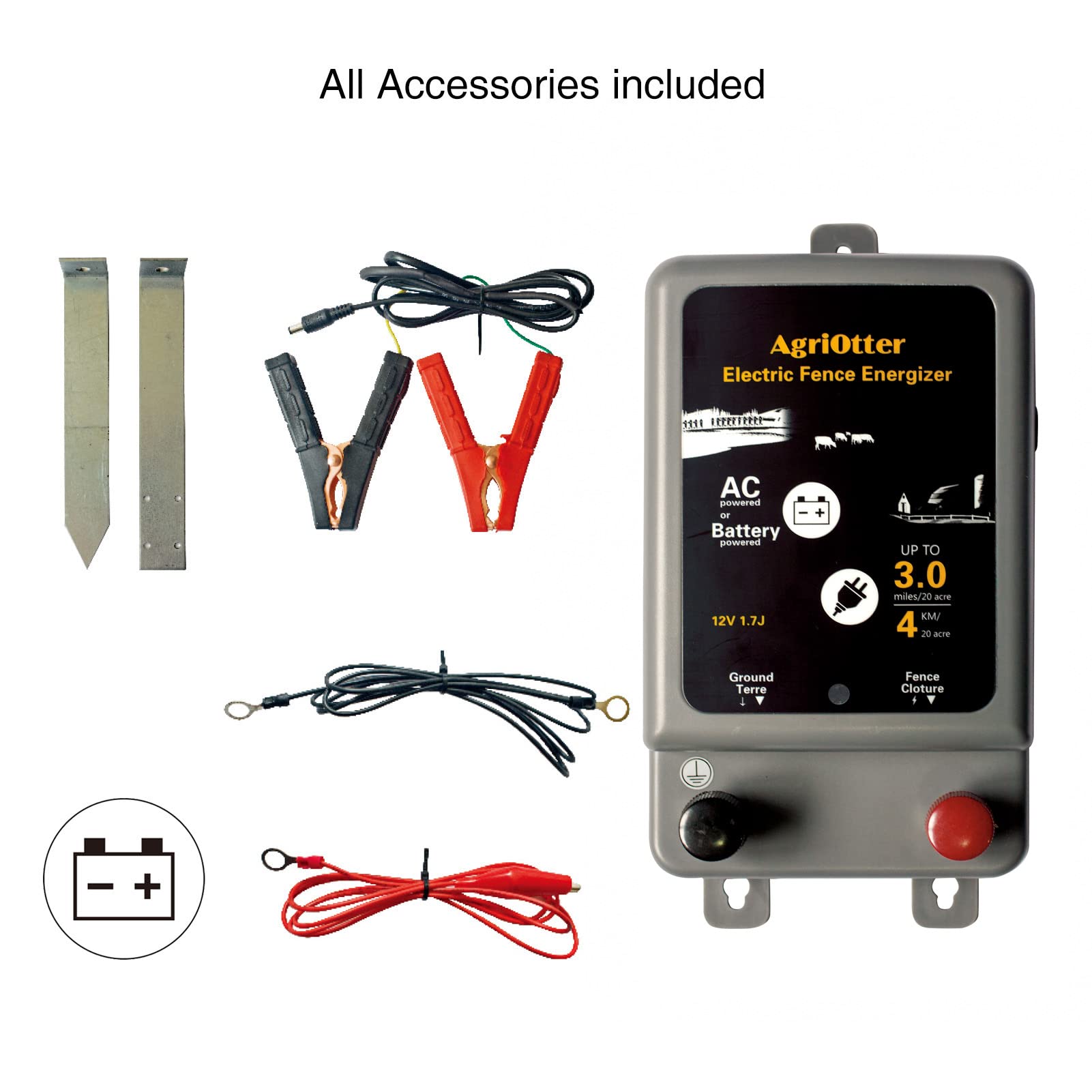AgriOtter powering fence from a 12V battery showing portable livestock control