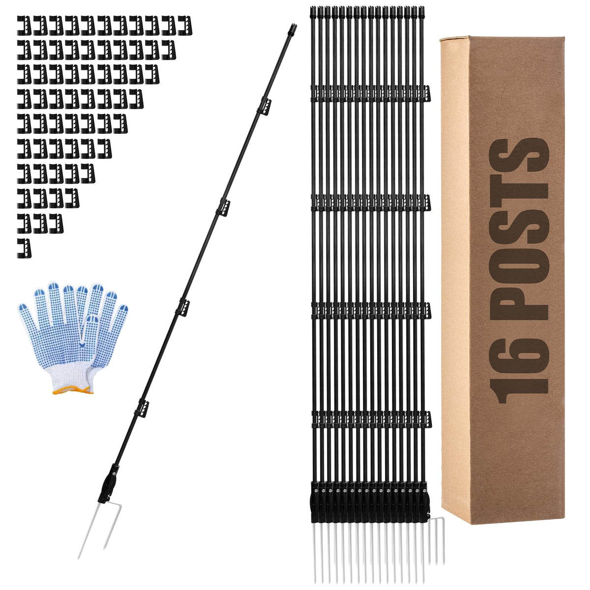 AgroKoltix front view of 16-pack posts showing complete kit and benefits