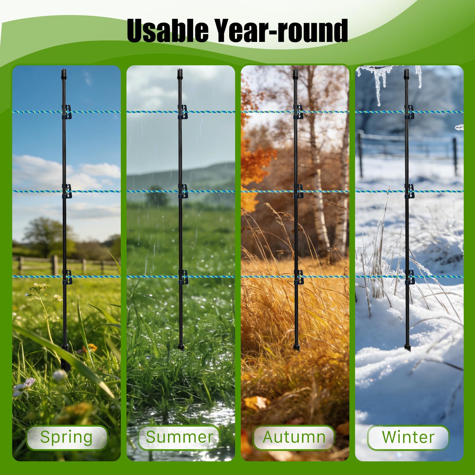 AgroKoltix posts installed on farm showing fast tool-free fencing setup