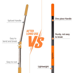 AgroPro full-length hoe placed in garden showing reach and reduced bending