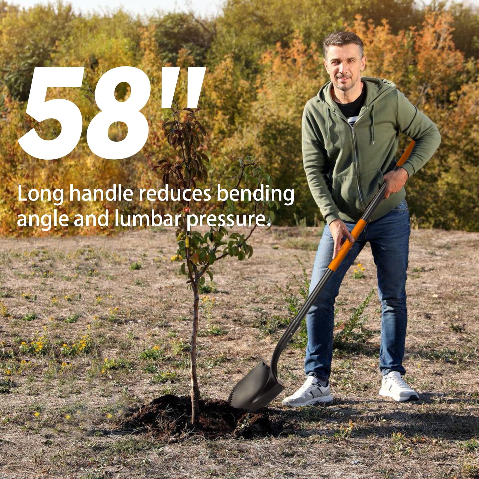 AgroPro shovel in use digging a garden bed demonstrating efficient soil penetration