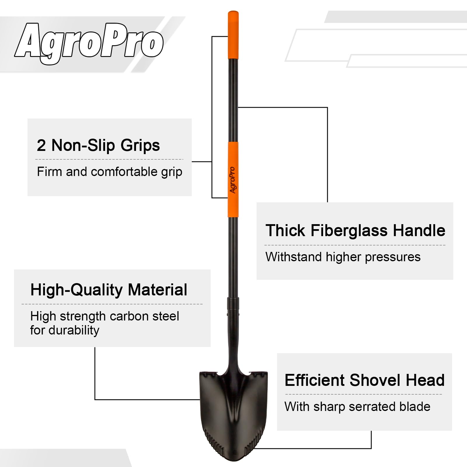 AgroPro serrated blade closeup highlighting sharp edge for easier root cutting
