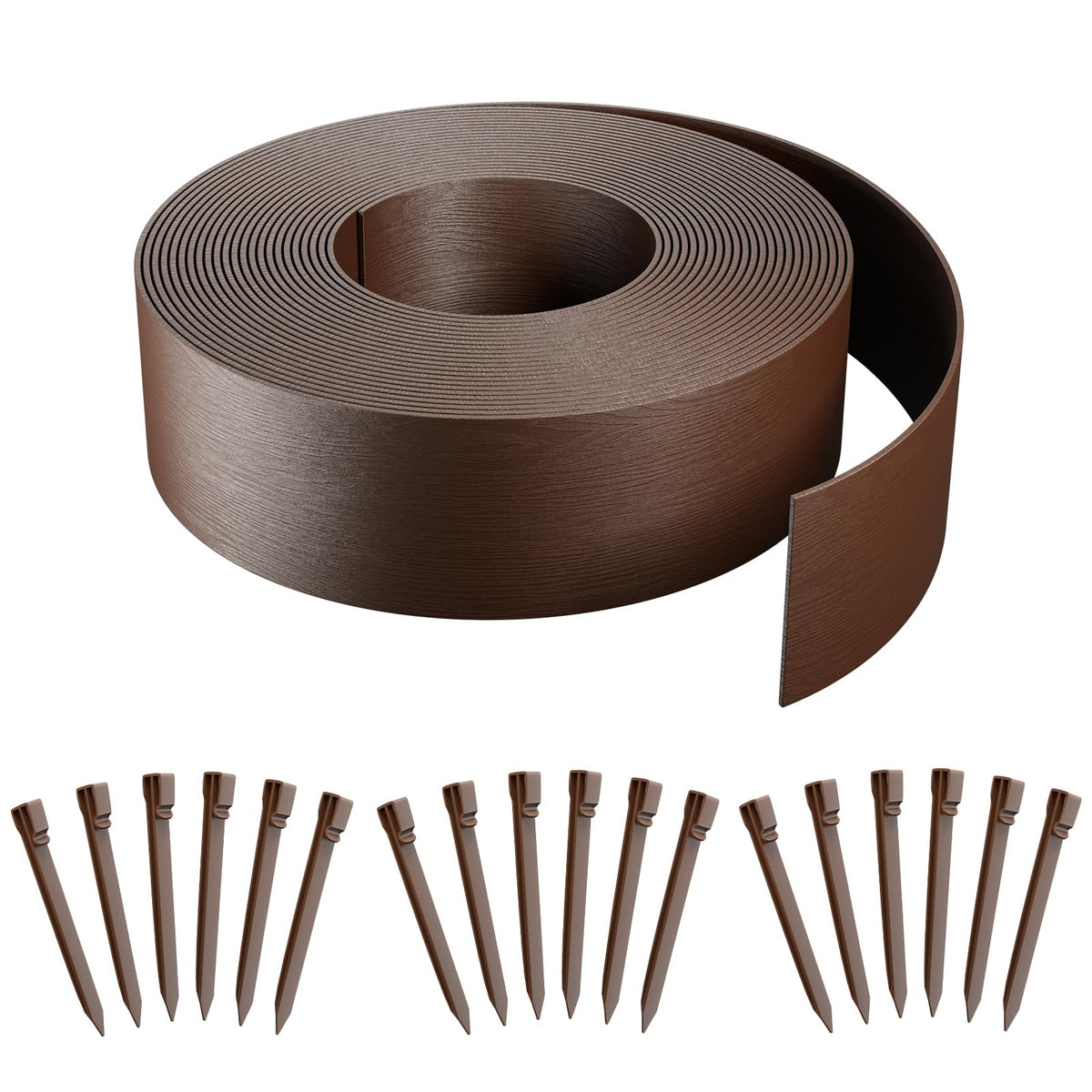 AGTEK front view of packaged 60ft edging kit showing product and stakes benefit containment