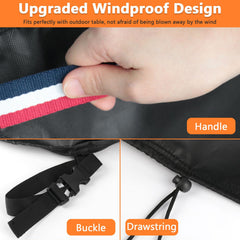 Agustone drawstring hem and plastic buckle securing cover against wind