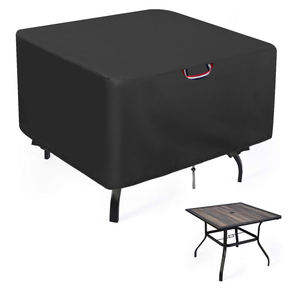 Agustone front view of square table cover protecting furniture outdoors