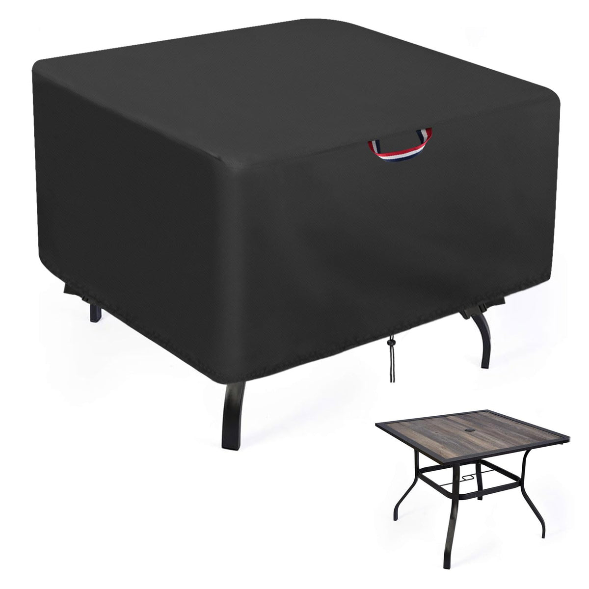 Agustone front view of square table cover protecting furniture outdoors