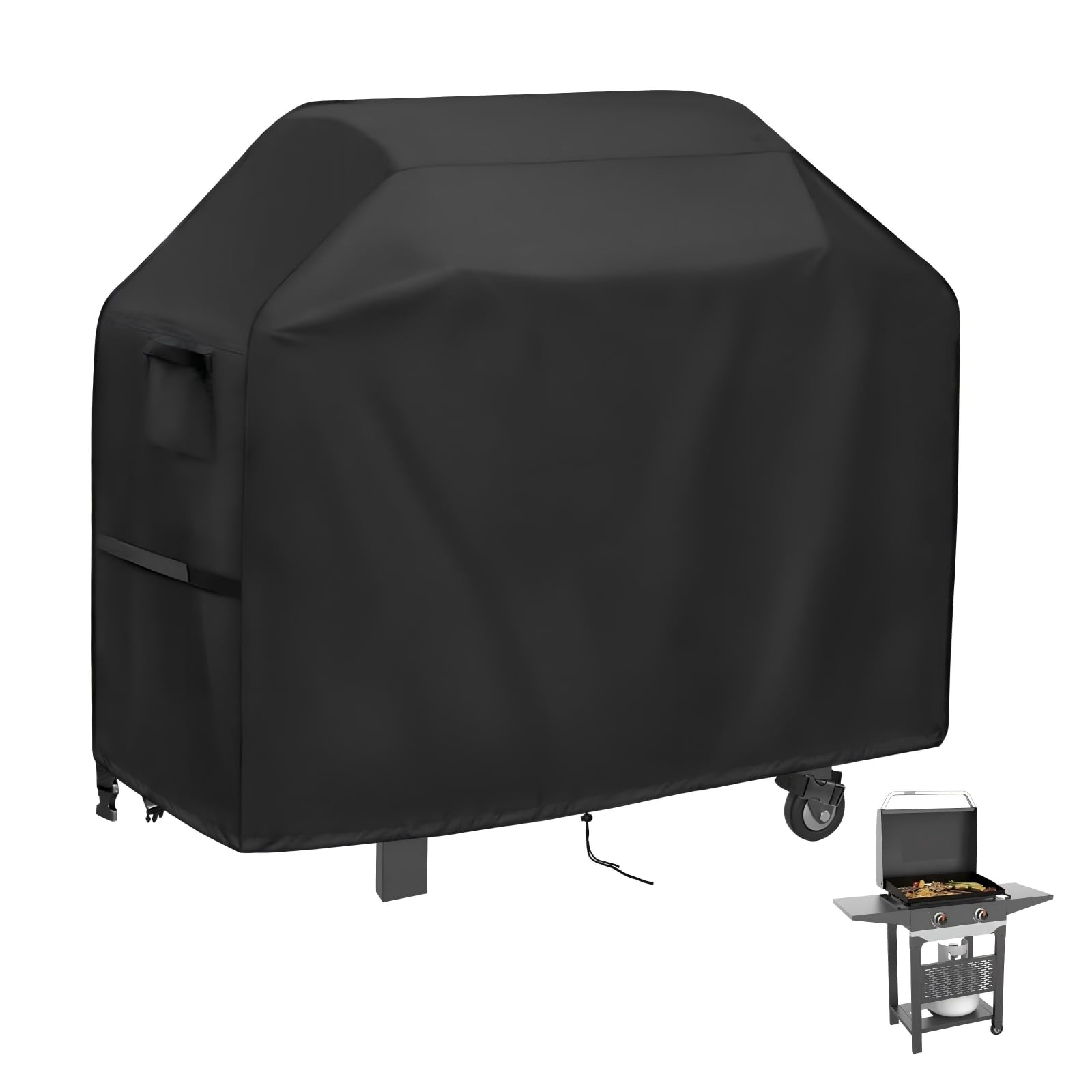 Agustone front view on Blackstone 22" griddle showing secure full coverage and fit