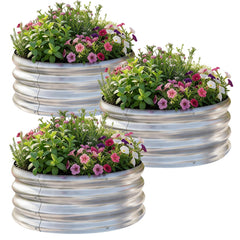 AHEONLAR front view of assembled round galvanized bed showing sturdy planter benefit