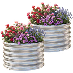 AHEONLAR front view of round galvanized planter showing clean modern design and durability