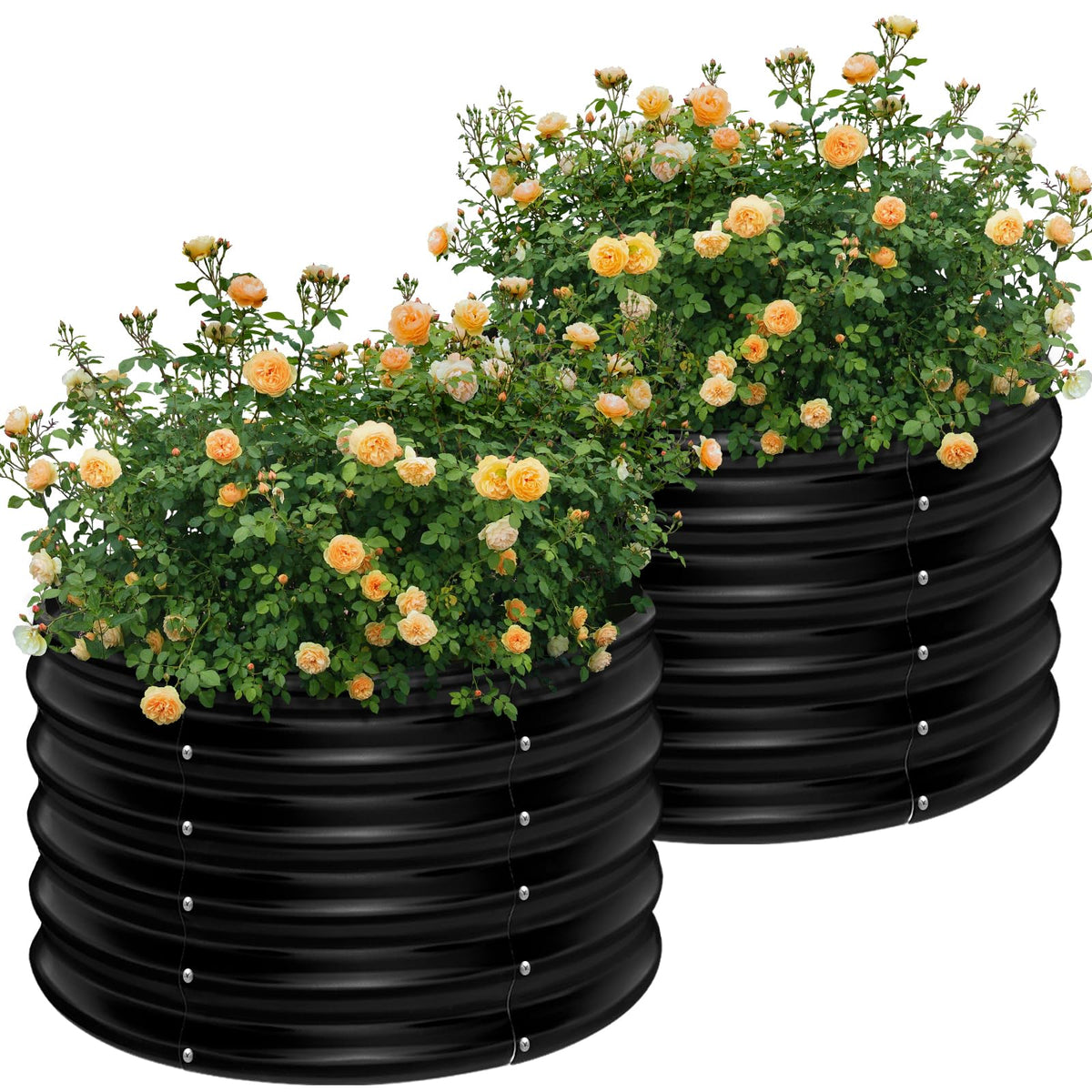 AHEONLAR front view of round galvanized planter showing sturdy structure and quick setup