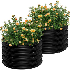 AHEONLAR front view of round galvanized planter showing sturdy structure and quick setup