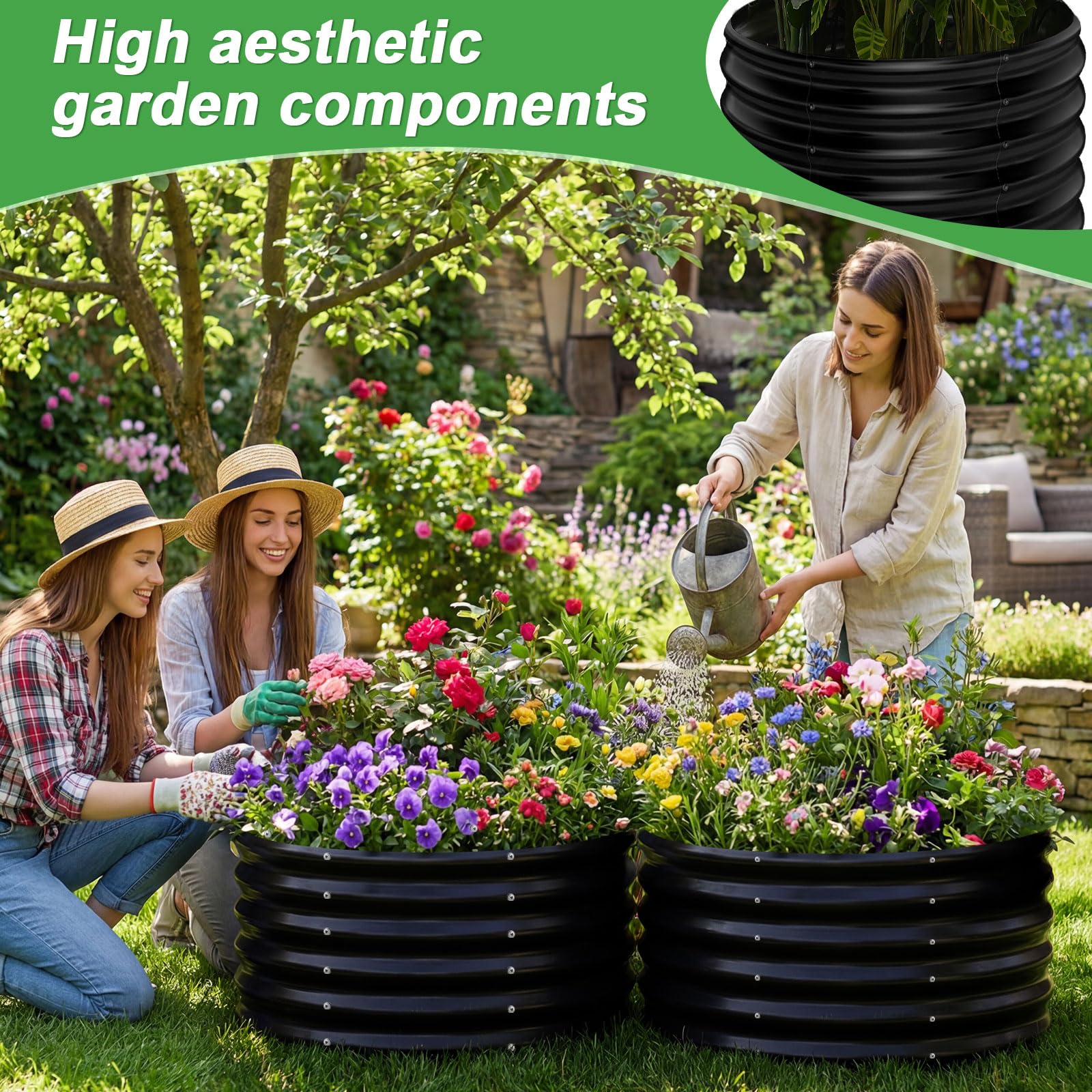 AHEONLAR lifestyle patio garden setup showing neat elevated planting and curb appeal