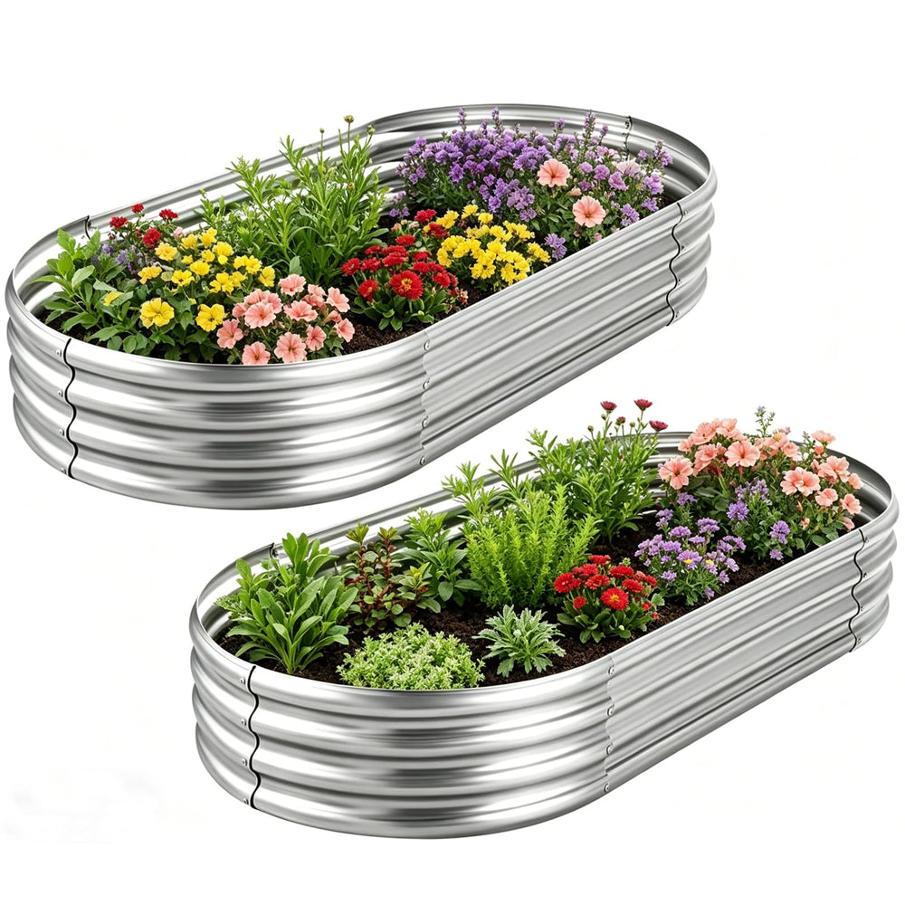 AHEONLAR oval raised bed front view showing sturdy galvanized finish and durability