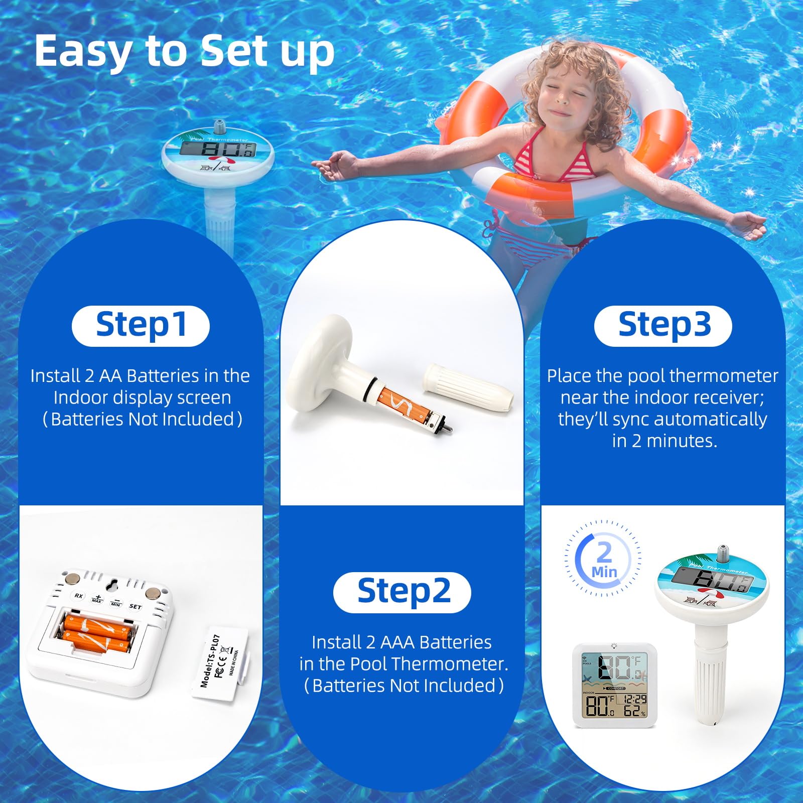 AHJ thermometer on pool deck in lifestyle scene for practical pool maintenance benefit