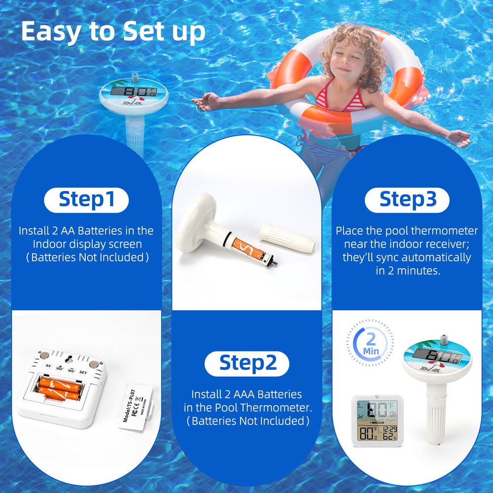 AHJ thermometer on pool deck in lifestyle scene for practical pool maintenance benefit