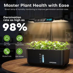 Ahopegarden LCD control panel showing temperature humidity and low water alert clarity
