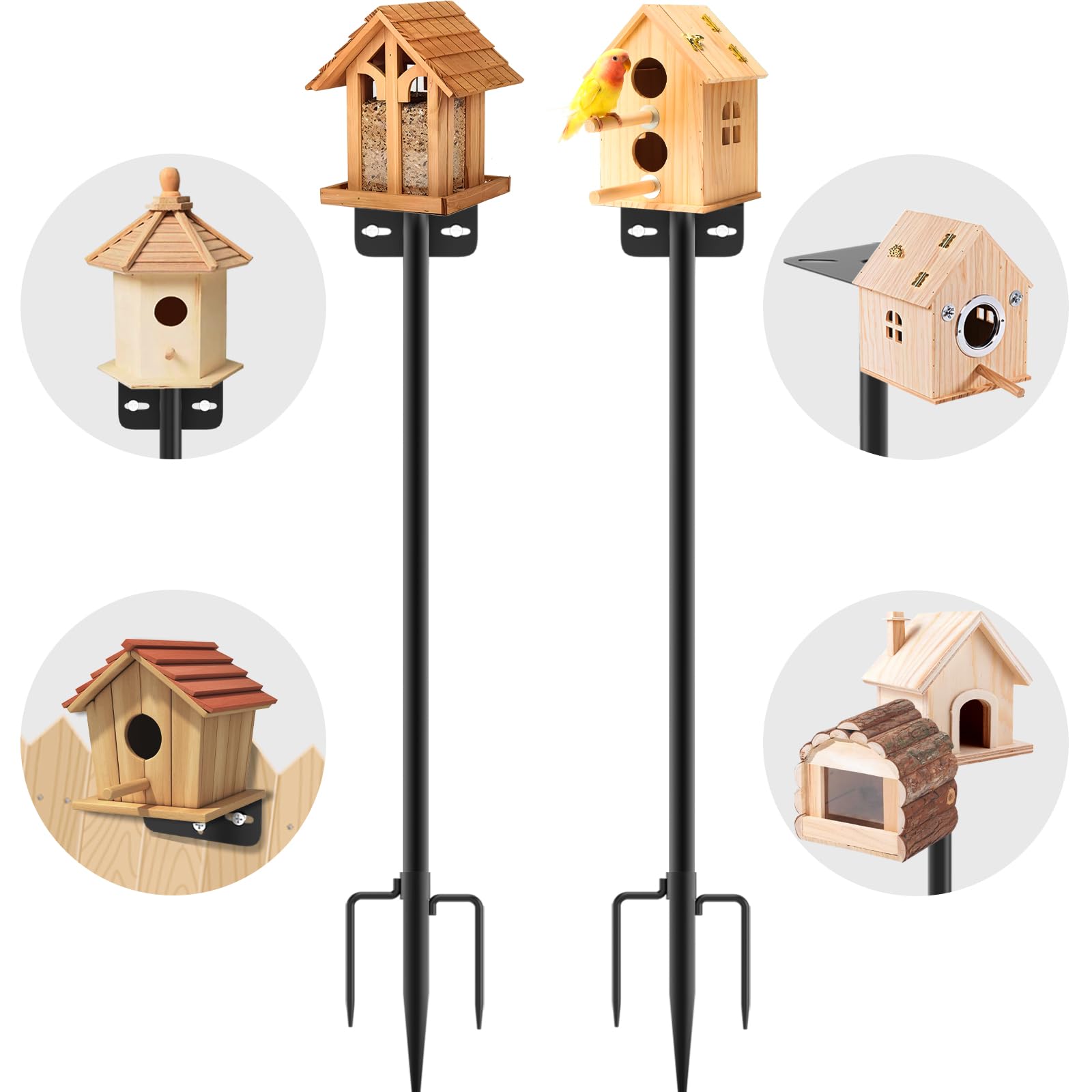 AHRLHR front view showing two assembled poles with hanging feeders highlights sturdy support