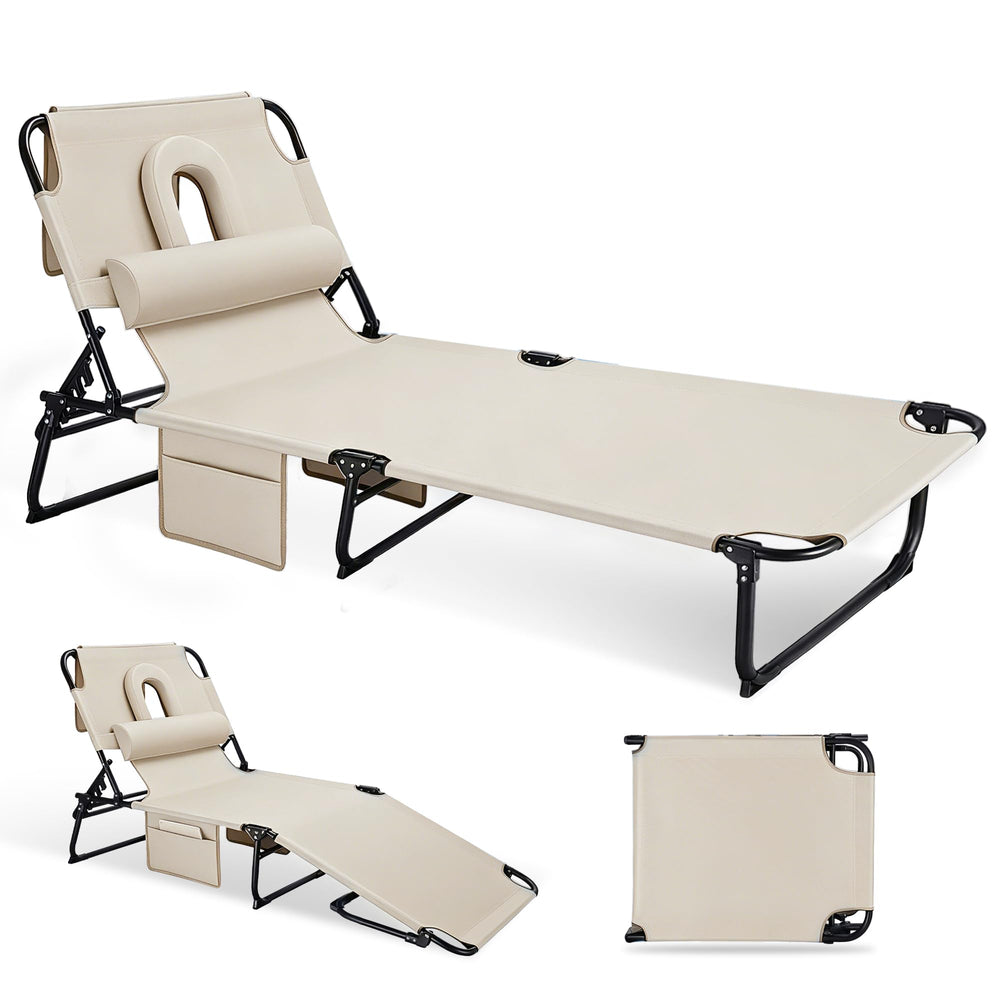 Ahsuname front view beige chaise showing full design and comfort